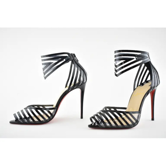 Christian Louboutin Maratena 100 Black PVC Ankle Strap Sandal Heel Pump Shoe 36 - Picture 9 of 11